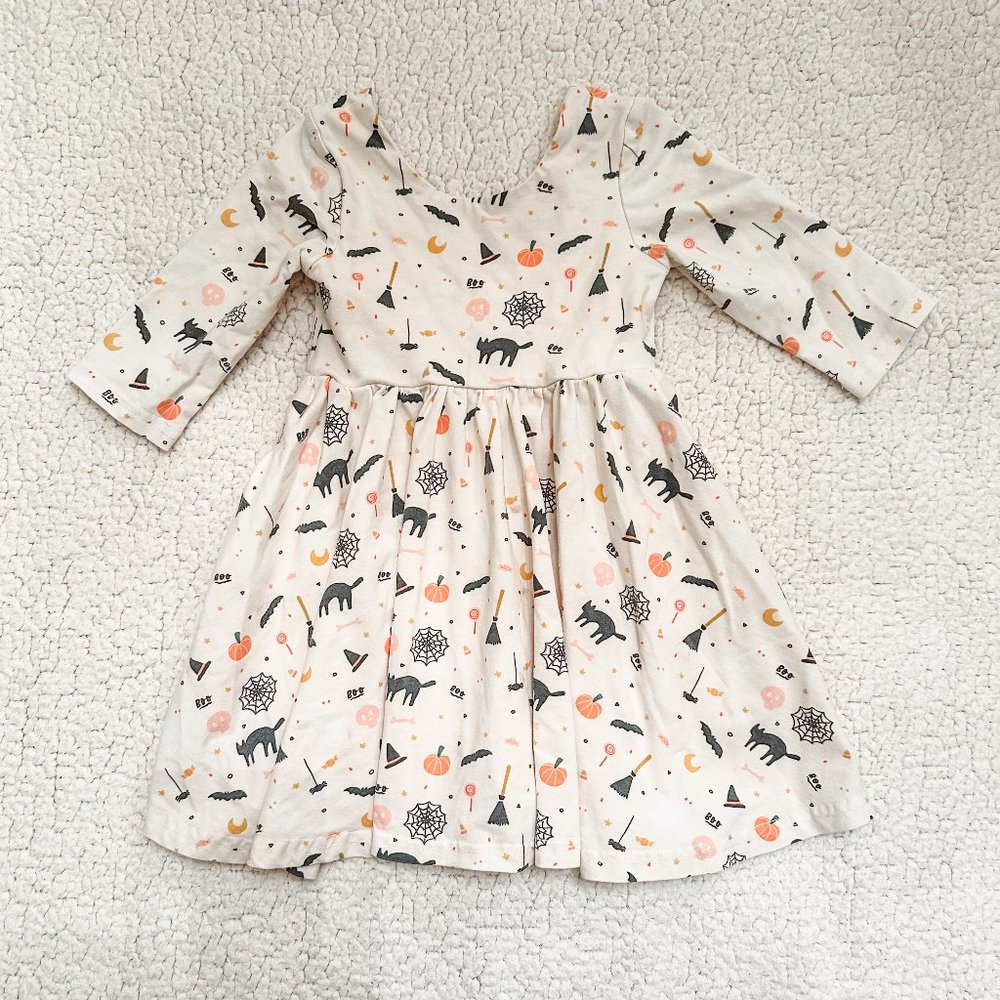 Ollie Jay Charming Cream Kids Halloween Witch Ghost Cat Dress Fun Print Sz 2T